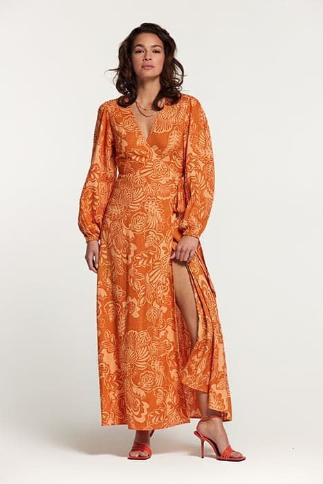 NAIROBI DRESS ARTSY LEAVES FRESH APRICOT ORANGE by Shiwi