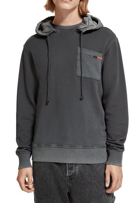 REGULAR FIT WASHED POCKET HOODIE IN ORGANIC COTTON MOONDUST by Scotch & Soda