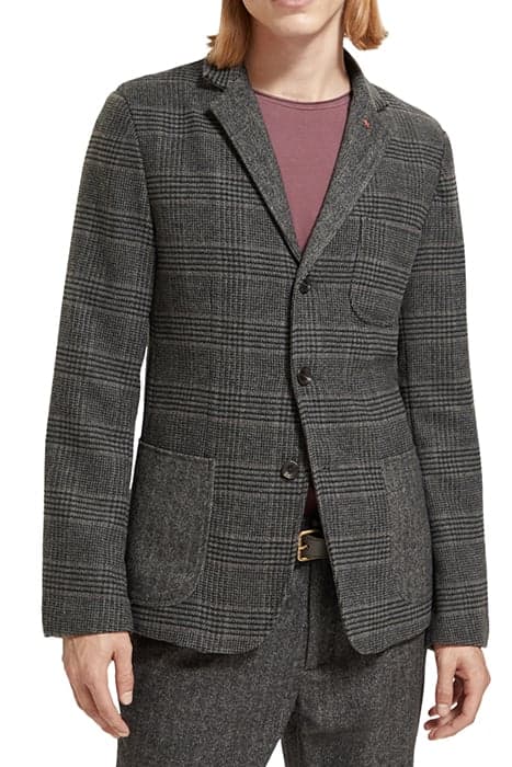 WOOL/ COTTON BLEND SINGLE-BREASTED BLAZER BLACK GREY CHECK by Scotch & Soda