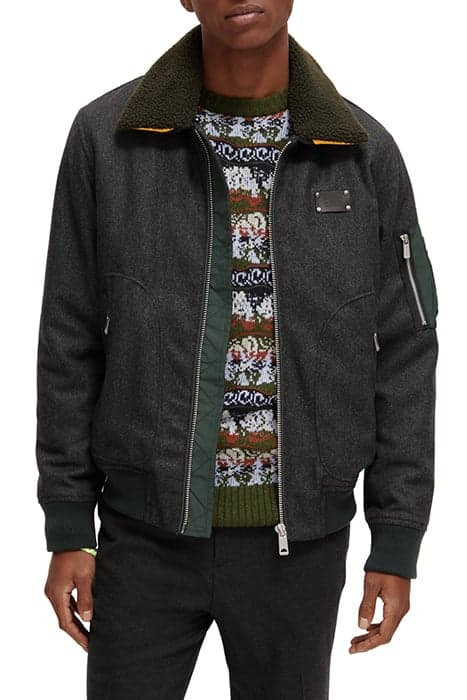 FLIGHT JACKET WITH DETACHABLE TEDDY COLLAR CHARCOAL MELANGE by Scotch & Soda