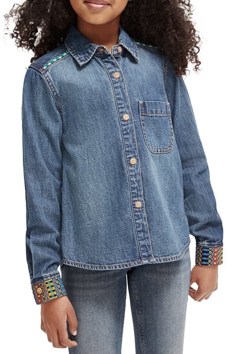 WASHED DENIM SHIRT WITH EMBROIDERY AND BEADING DETAILS INDIG by Scotch & Soda