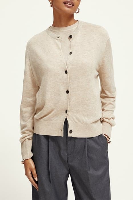 JACQUARD TRIM CREW NECK CARDIGAN OATMEAL MELANGE by Scotch & Soda