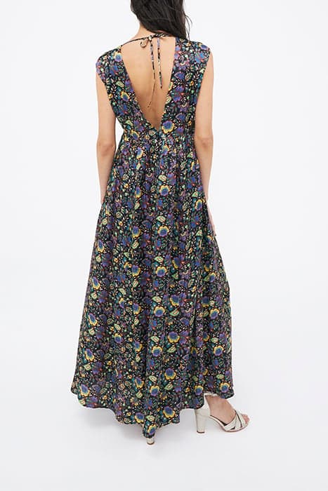 BLACK XL FLOWER PRINT BACKLESS LONG DRESS by IKKS