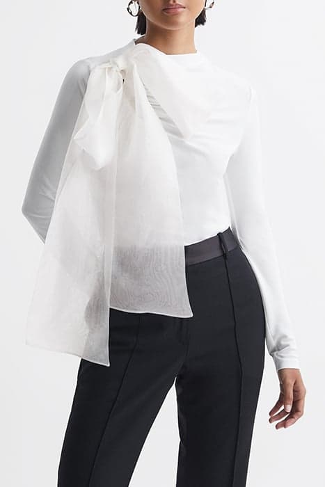 MABEL-JERSEY MIX BOW NECK WHITE by Reiss