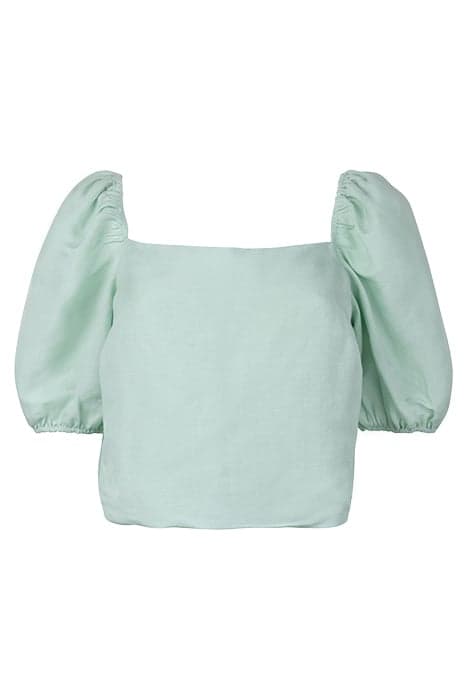 JESSICA LACE UP SQUARE NECK LINEN TOP GREEN by Forever New