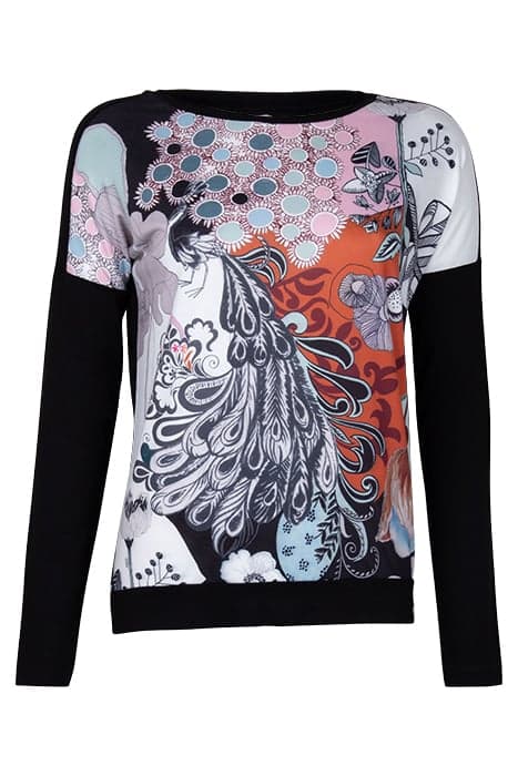 PANEL PRINTED TEE FAILA BLACK WITH PEACOCK WORLD PRINT by DIDI