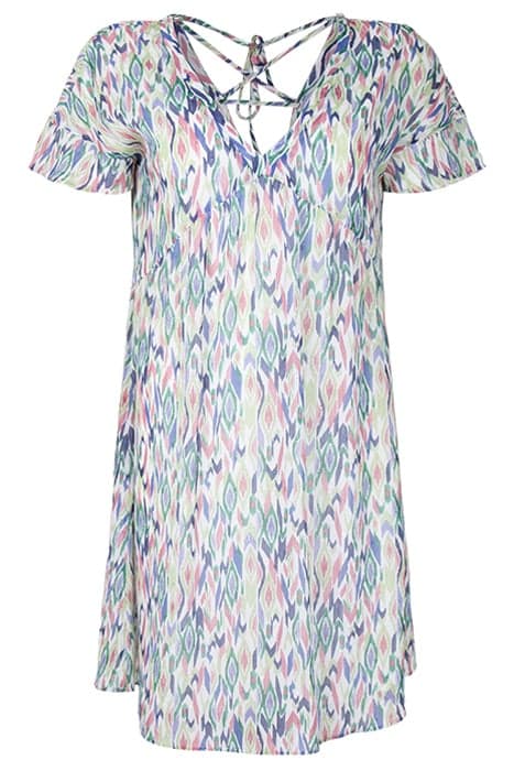 ECRU IKAT DIAMOND PRINT DRESS WITH LACED BACK by IKKS