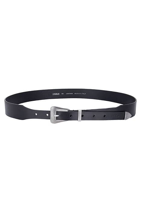 BLACK LEATHER ASYMMETRIC BELT WITH METAL TIP by IKKS