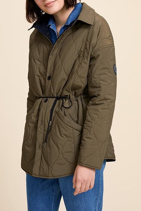 DUSK - REVERSIBLE QUILTED KHAKI AND NAVY VELVET PARKA MILLER by ONE STEP