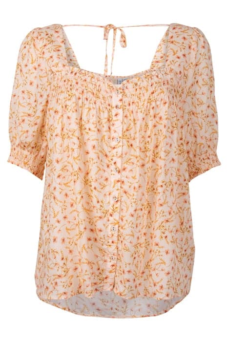 MON SQUARE NECK BUTTON THROUGH FLUSHED CORAL DITSY by Forever New