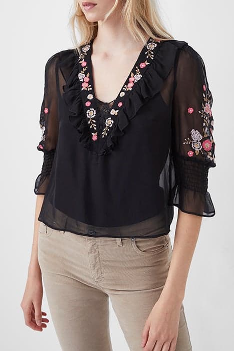 EVE EMBROIDERED TOP BLACK by French Connection