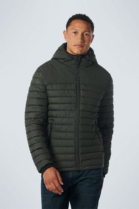 JACKET HOODED SHORT FIT PADDED MIX DARK GREEN by No Excess