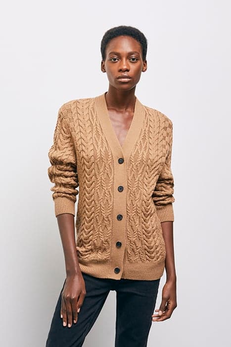 BUTTONED CARDIGAN IN BRAIDED WOOL CAMEL by The Kooples