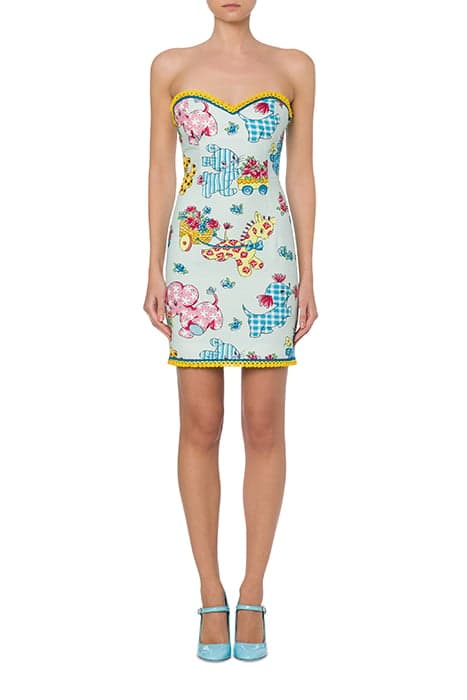 CALICO ANIMALS PIQUE BUSTIER DRESS BLUE by Moschino