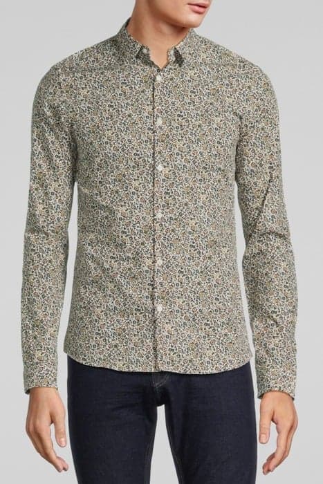 KHAKI MICRO-FLOWER PRINT ORGANIC SLIM SHIRT KHAKI by IKKS