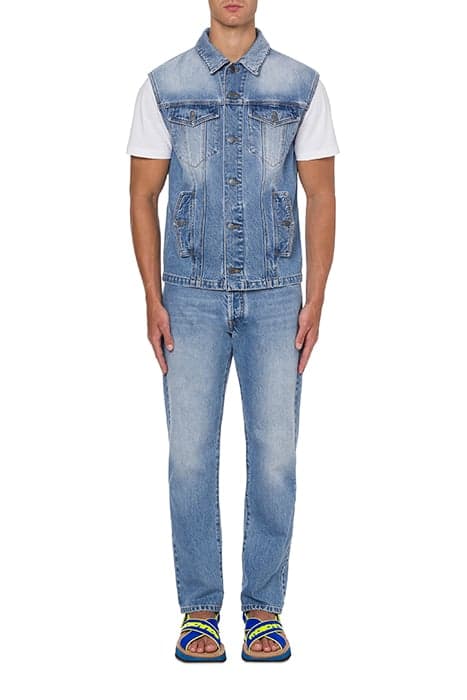 MOSCHINO SMILEY® EMBORIDERY BLUE DENIM VEST BLUE by Moschino