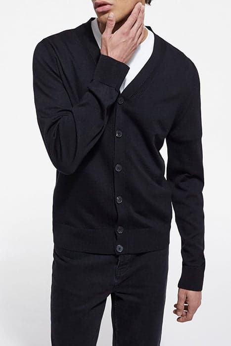 BUTTON FRONT CARDIGAN WITH STITCH DETAILS AT THE COLLAR BLAC by The Kooples