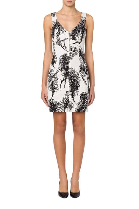 ALLOVER FEATHERS COTTON DRILL DRESS WHITE by Moschino