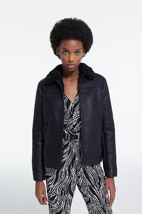 FAUX FUR BIKER JACKET BLACK by The Kooples