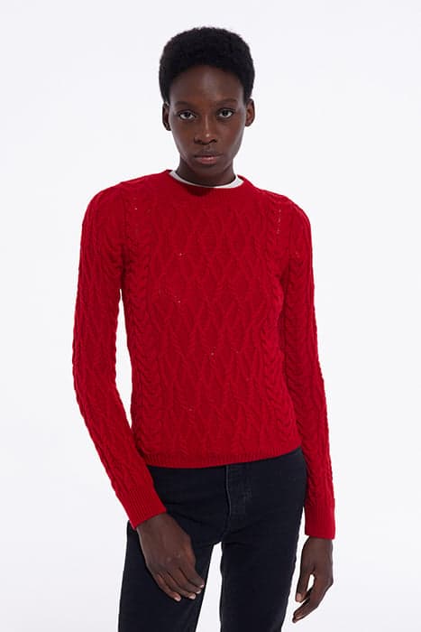 ROUND-NECK CABLE WOOL SWEATER TANGO RED by The Kooples