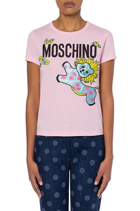 ANIMAL PATCH ORGANIC COTTON JERSEY T-SHIRT PINK by Moschino