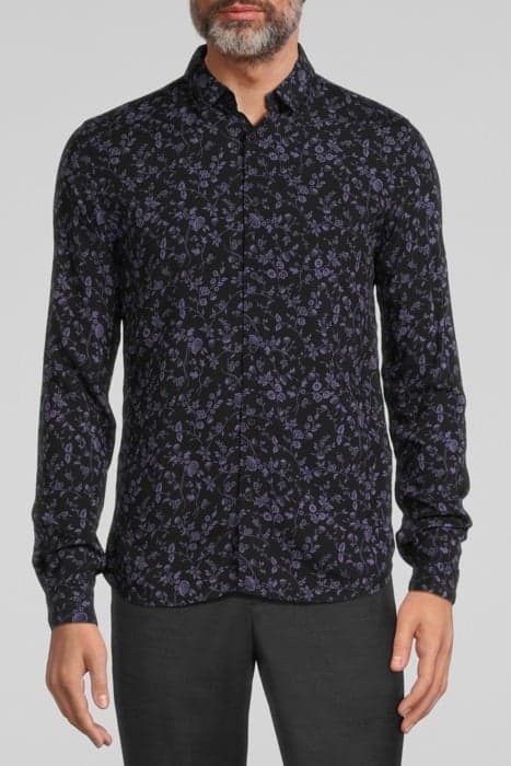 BLACK LENZING™ ECOVERO™ SLIM SHIRT WITH DARK PURPLE FLOWER M by IKKS