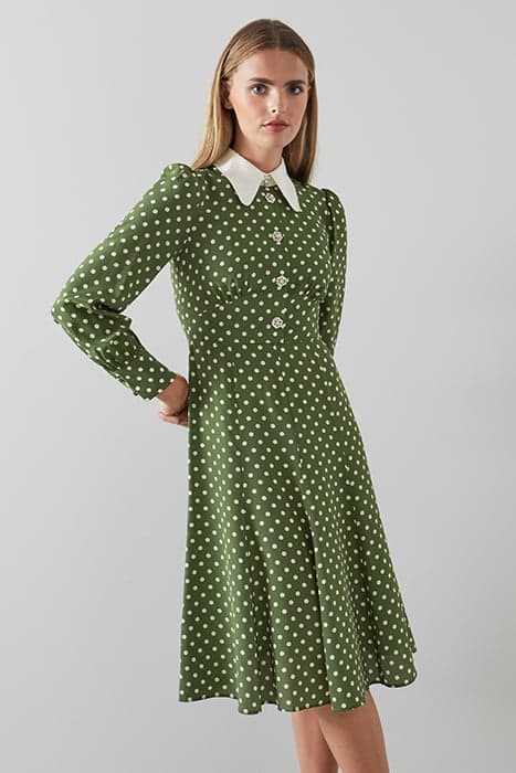 DR MATHILDE 30'S POLKADOT GREEN/CREAM by LK Bennett