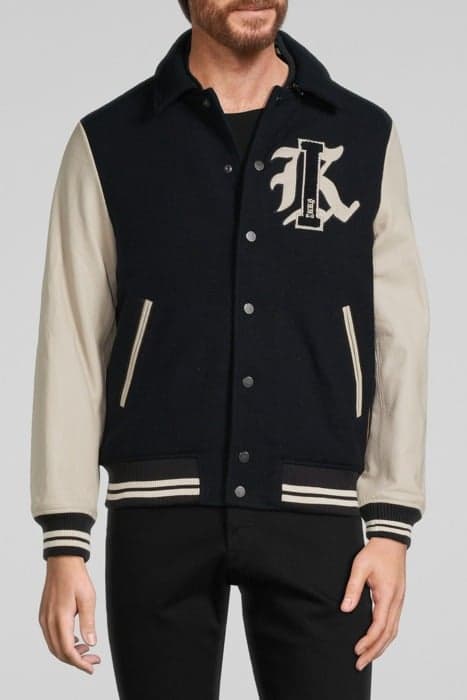 NAVY MIXED FABRIC BASEBALL JACKET WITH XL EMBROIDERY NAVY by IKKS