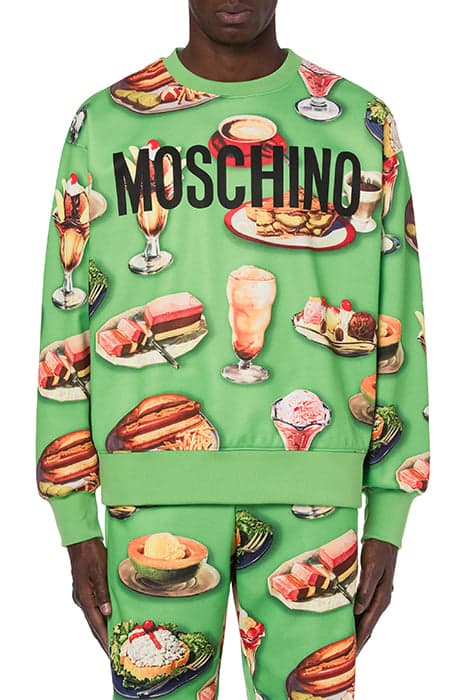 FOOD PRINT COTTON BLEND SWEATSHIRT GREEN by Moschino