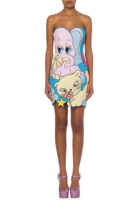 COUTURE MENAGERIE BUSTIER DRESS MULTICOLOR by Moschino