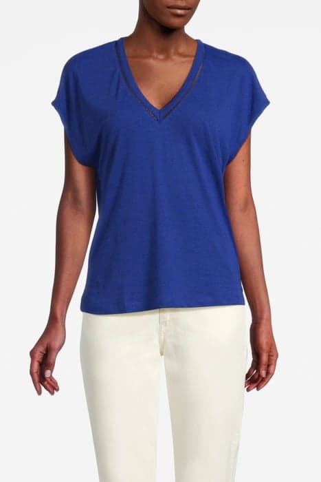 V-NECK LADDER DETAIL LOOSE FIT T-SHIRT ELECTRIC BLUE by Scotch & Soda