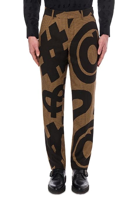 ALLOVER SYMBOLS HOUNDSTOOTH TROUSERS BROWN by Moschino