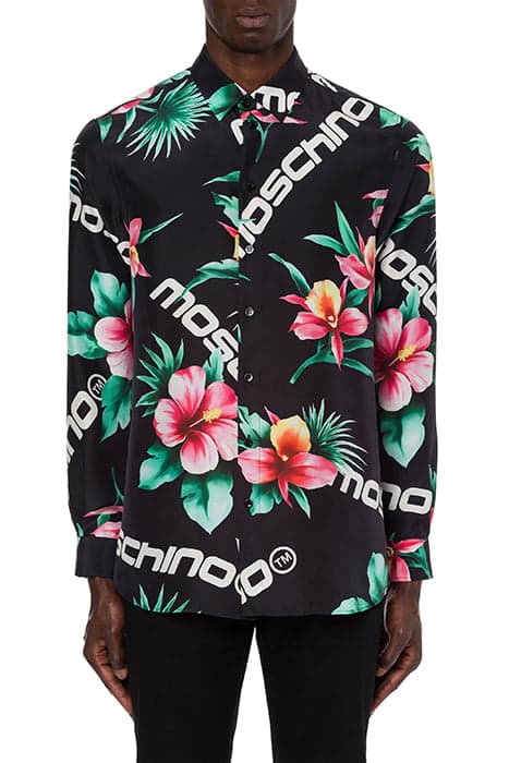 HIBISCUS PRINT HABOTAI SILK SHIRT BLACK by Moschino