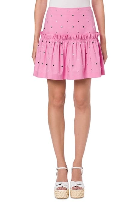 STRETCH POPLIN MINISKIRT WITH STUDS PINK by Moschino