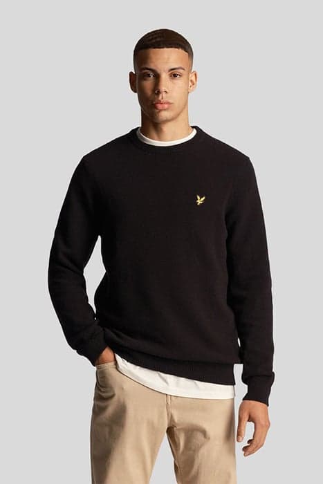 CREW NECK LAMBSWOOL BLEND JUMPER JET BLACK MARL by Lyle & Scott