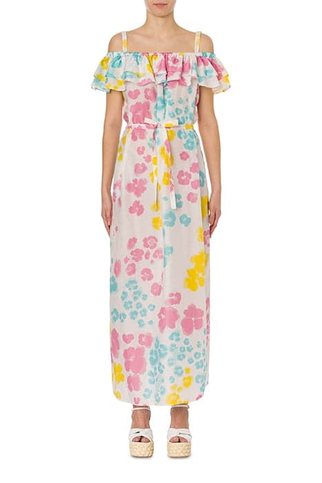 FLOWER LEOPARD COTTON AND SILK DRESS MULTICOLOR by Moschino