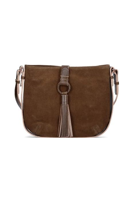 CROSS BODY LARGE SUEDE WITH NAT.DYED SMOOTH L DARK OLIVE by Fred de la Bretoniere