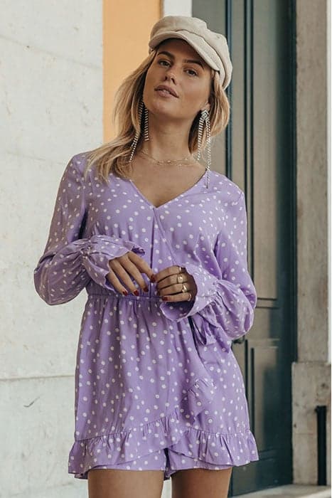 CHYNA DOTS LONGSLEEVE PLAYSUIT WOMEN LILAC by Colourful Rebel