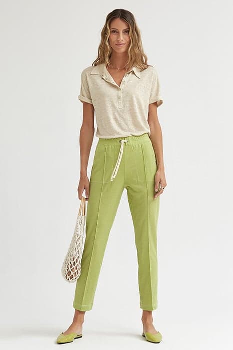 TEXTURED KNIT WAISTBAND TROUSERS PISTACHIO STITCHES ECRU by OKY