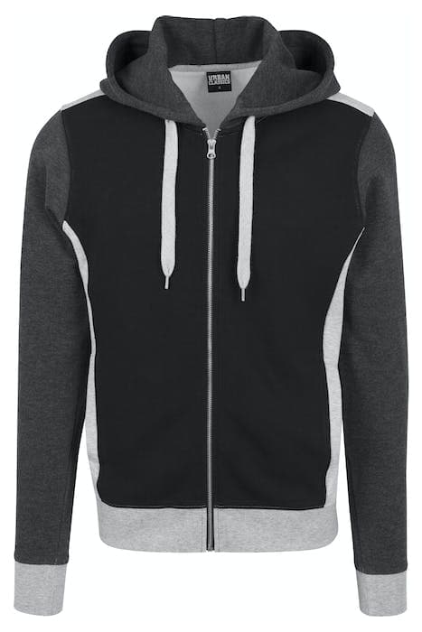 3- TONE SWEAT ZIP HOODY BLACK/GREY/CHARCOAL by Urban Classics