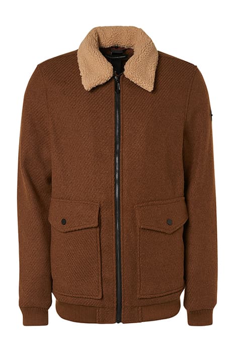 JACKET SHORT FIT WITH WOOL DETACHABLE TEDDY COLLAR CAMEL by No Excess