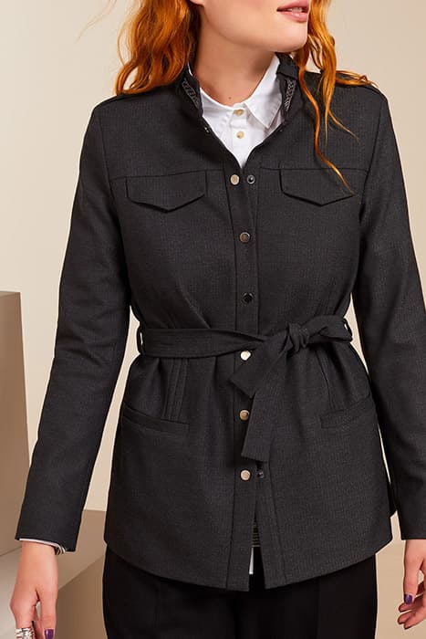 VESPER - CHARCOAL SAFARI JACKET WITH OFFICER COLLAR by ONE STEP