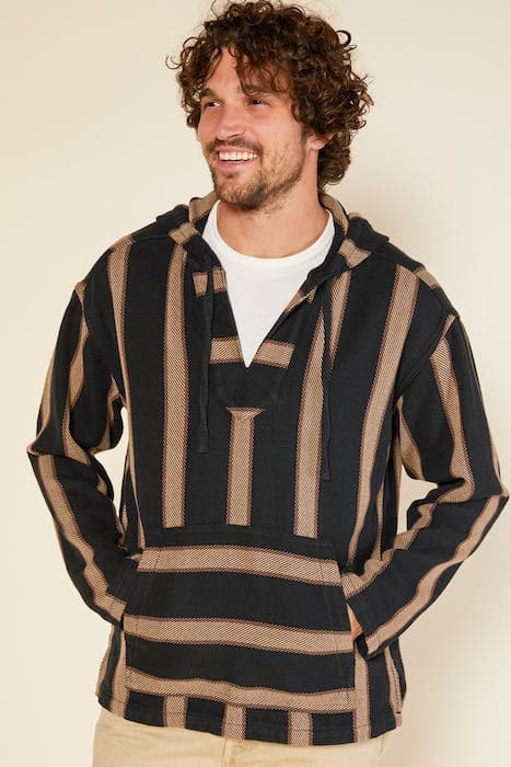 BAJA BLANKET PULLOVER TRUE BLACK BENI STRIPE by Outerknown