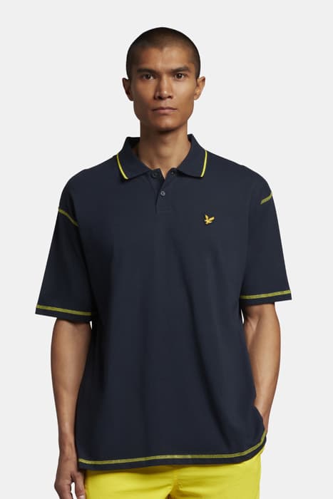 OVERSIZED FLATLOCK POLO SHIRT DARK NAVY by Lyle & Scott