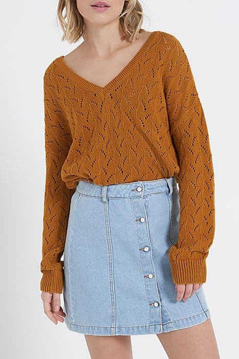 LARCH KNIT WRAP SWEATER WITH OPENWORK BACK MELEZE by ICODE