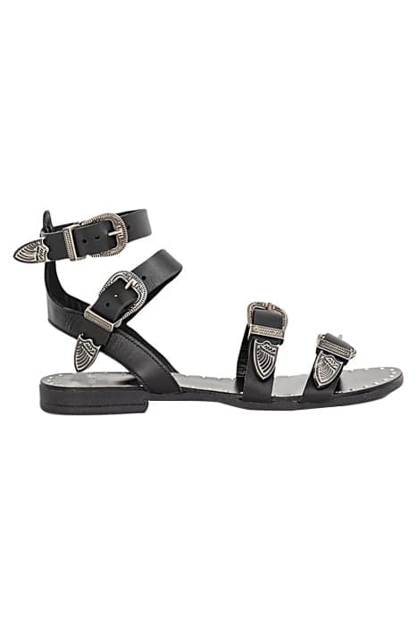 BLACK SUEDE FLAT SANDALS WITH WESTERN BUCKLES by IKKS