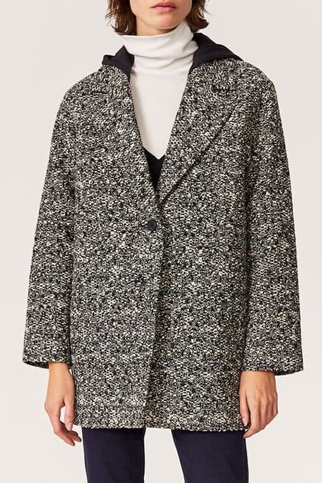 WOOL COTTON BLEND MID-LENGTH COAT + REMOVABLE HOOD BLACK by IKKS