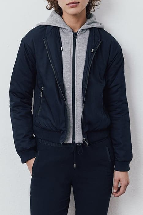 NAVY BLUE BOMBER JACKET, DETACHABLE HOOD & BADGE by IKKS