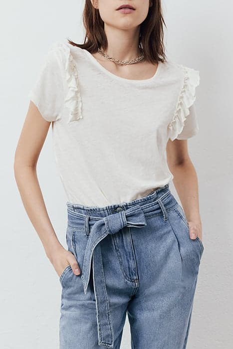 ECRU FRONT/BACK T-SHIRT WITH RUFFLED SHOULDERS by IKKS