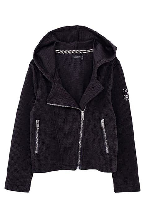 GIRLS’ BLACK WAFFLE KNIT BIKER-STYLE CARDIGAN by IKKS